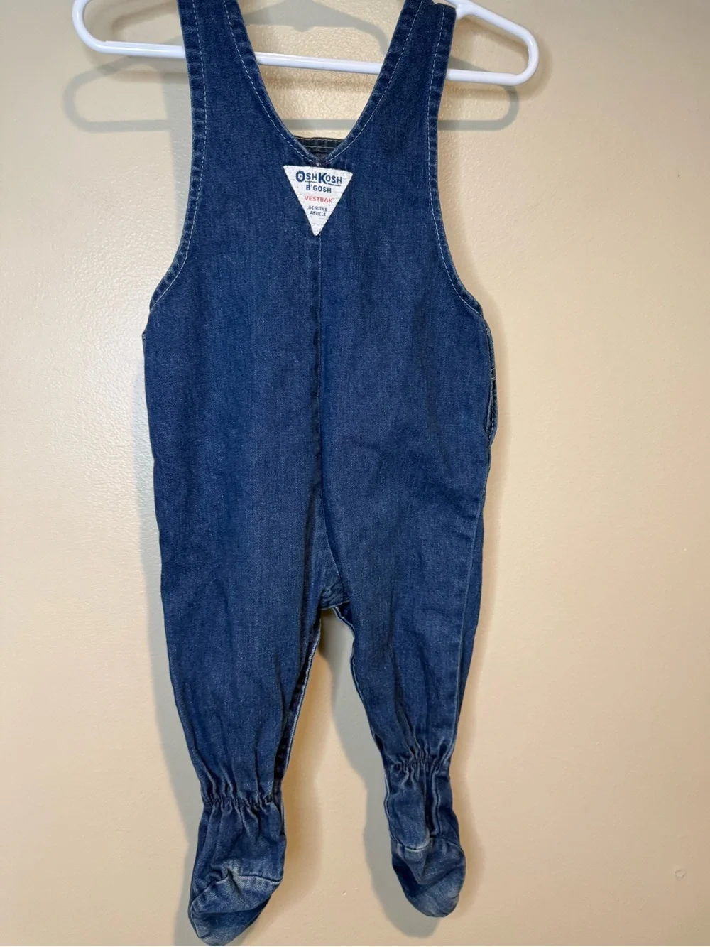 Vintage Oshkosh B'Gosh Footie Denim overalls - made in USA garment workers